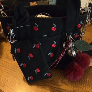 Madden Girl Black Cherry Embroidered Handbag Set